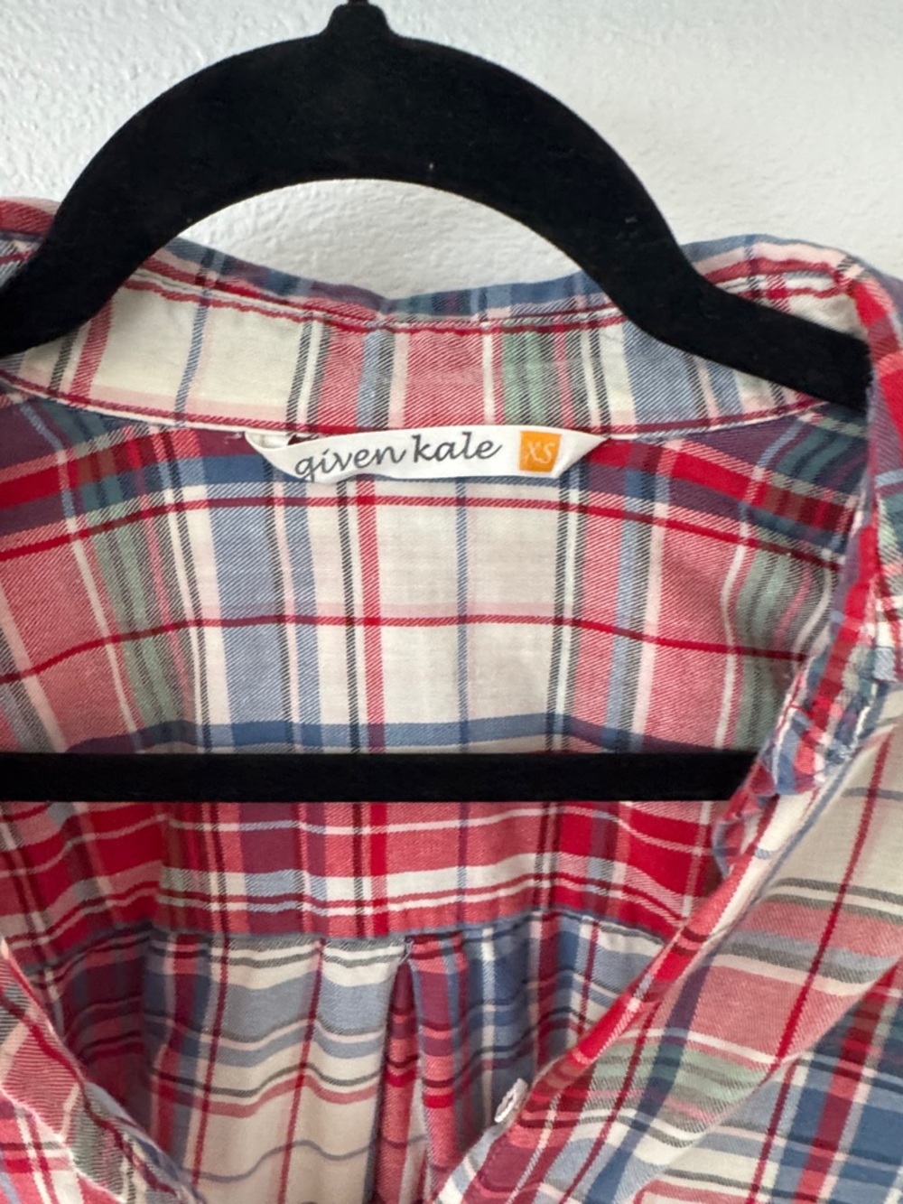 Given Kale Red Blue Plaid Button-Front Tie Waist Shirt - Picture 2 of 2
